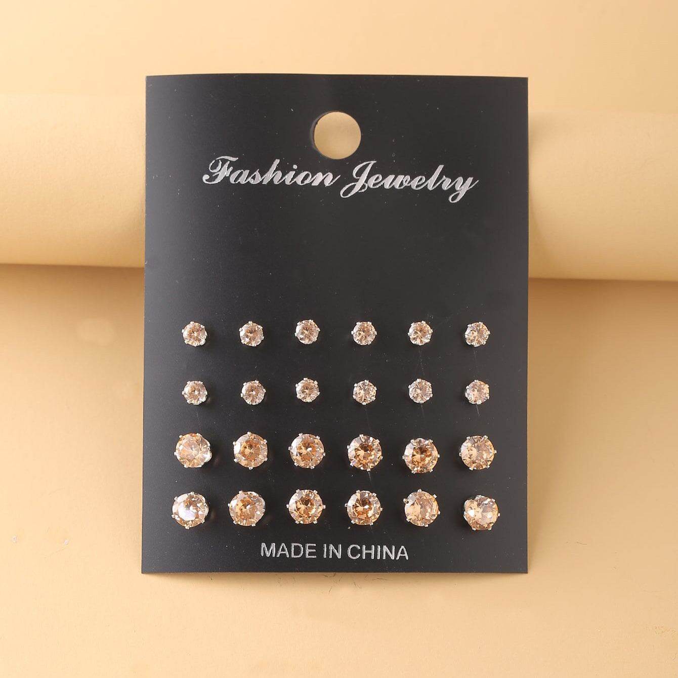 CED ear inlay crystal zirconium six-claw 12 pairs of stud earrings set earrings - WhosaleJewelry