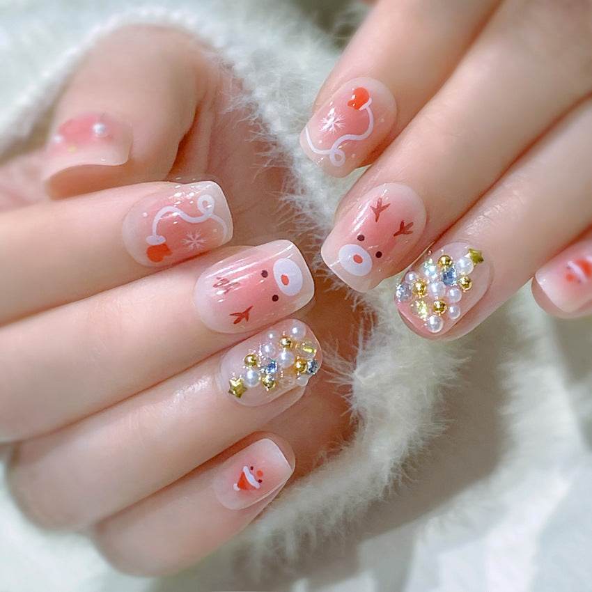 CMJ Christmas Cute Wear Nail Patch Cartoon Nail Art Elk Christmas Tree Fake Nail Patch Nail Patch A97 - WhosaleJewelry