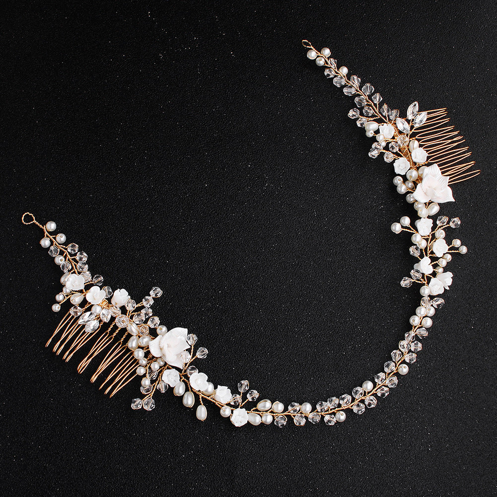 CFQ Korean beautiful plug comb creative bridal jewelry handmade pearl earrings soft pottery flower pair comb wedding dress disc hair headdress