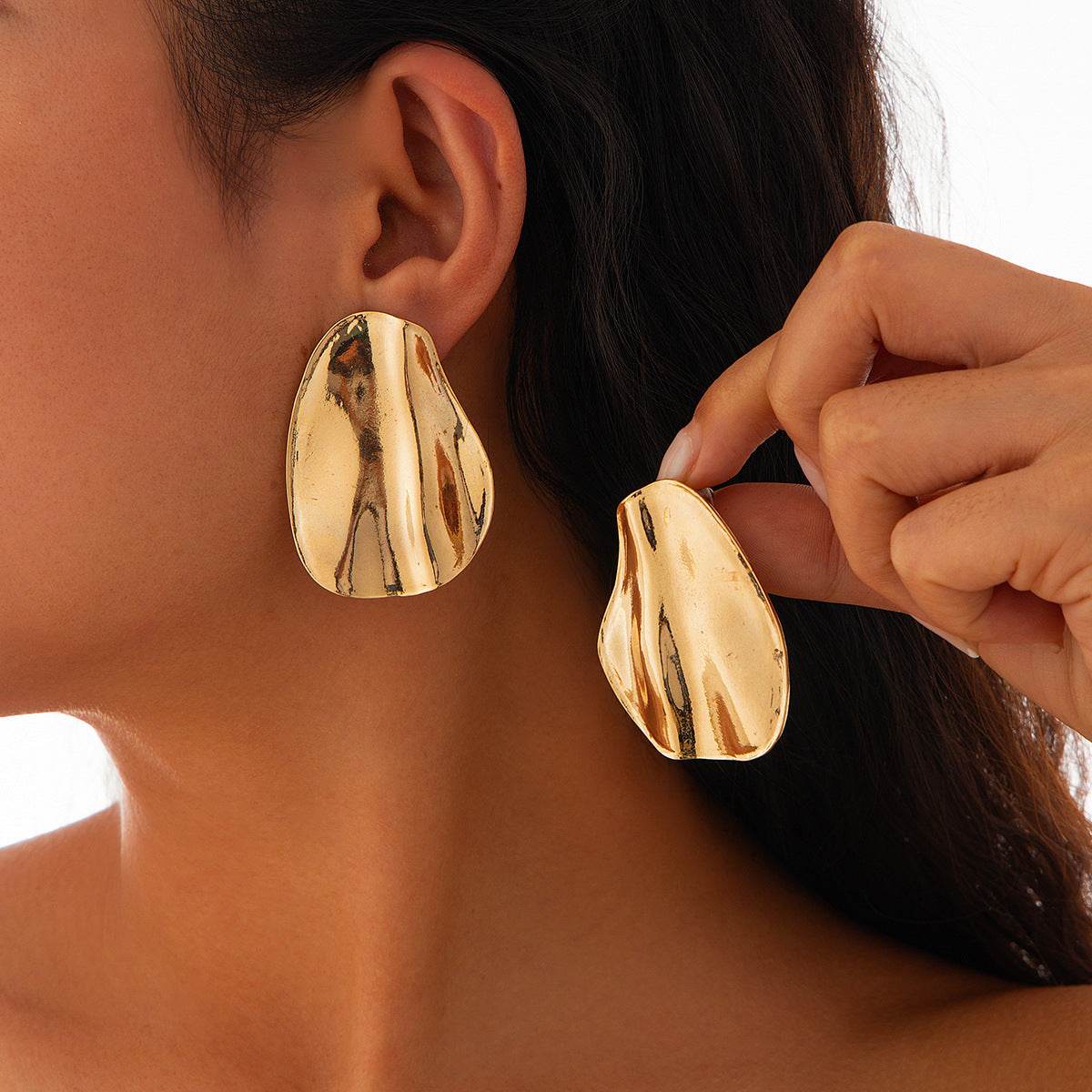 CED exaggerated pleated metal wind geometric earrings fashion simple sun flower irregular stud earrings women - WhosaleJewelry