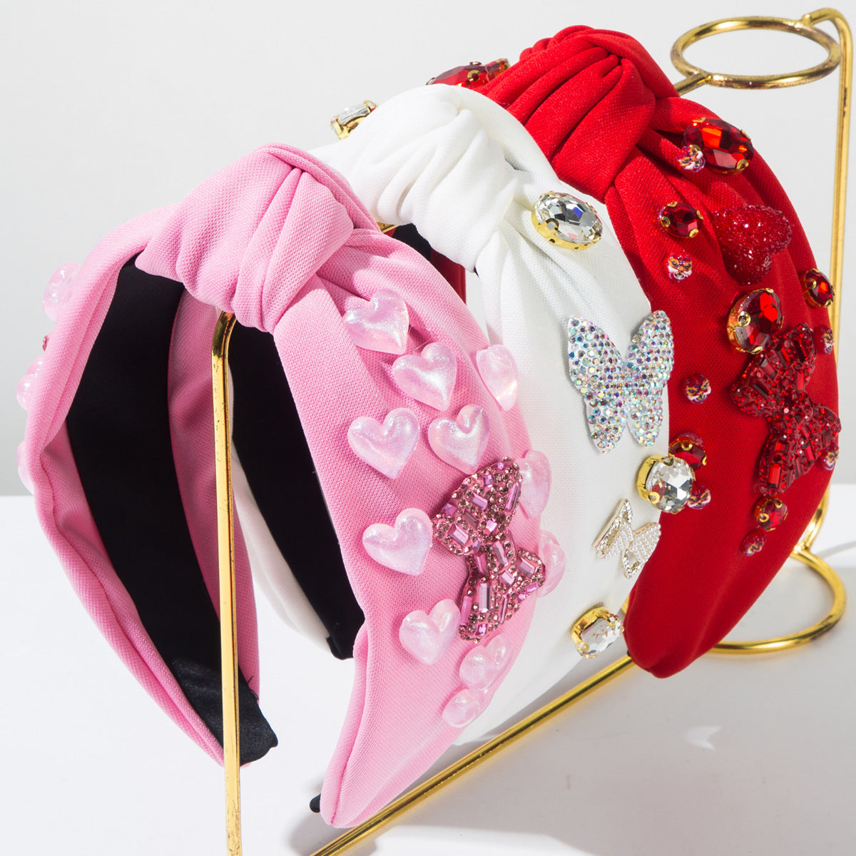 CFG Valentine's Day Headband Sweet Pearlescent Love Full Diamond Bow Butterfly Accessories Headband Romantic Holiday Hair Accessories