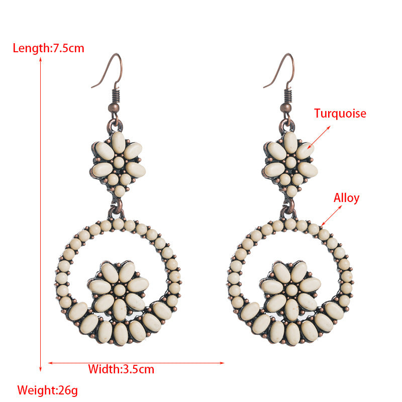 CEH retro western style turquoise round earrings femininity exaggerated niche earrings