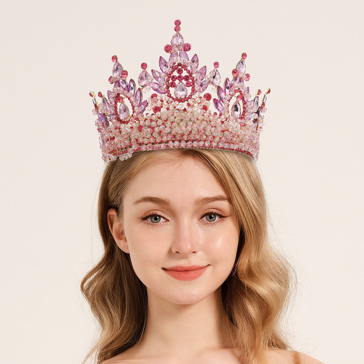 CFG retro baroque crown personality exaggerated party hair accessories light luxury pink rhinestone bridal crown