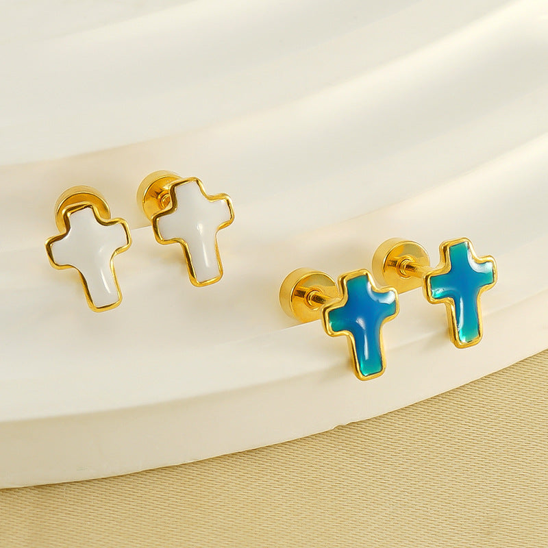 CED Cross Titanium Steel Screw Earbone Nail Female Ins European and American Fashion Style Geometric Drip Oil Earnail