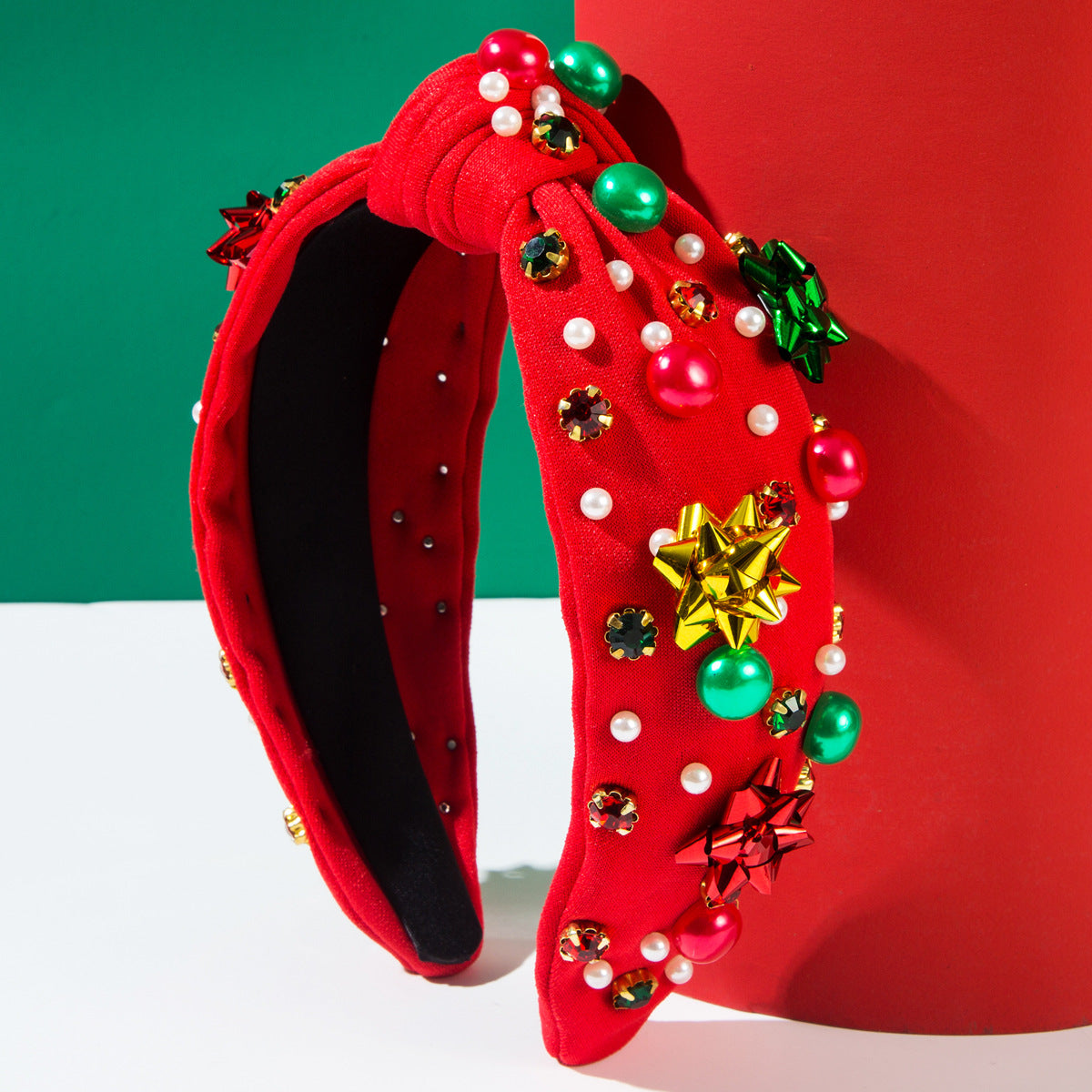 CFG Christmas headband red-green pearl plastic flower accessories headband simple Korean version trend holiday hair accessories