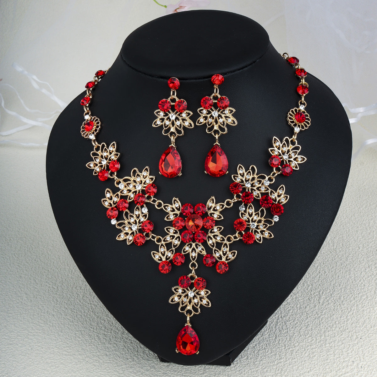 CTZ Bridal Wedding Jewelry Two-piece Wedding Dress Accessories Rhinestone Pearl Earrings Necklace Set Women