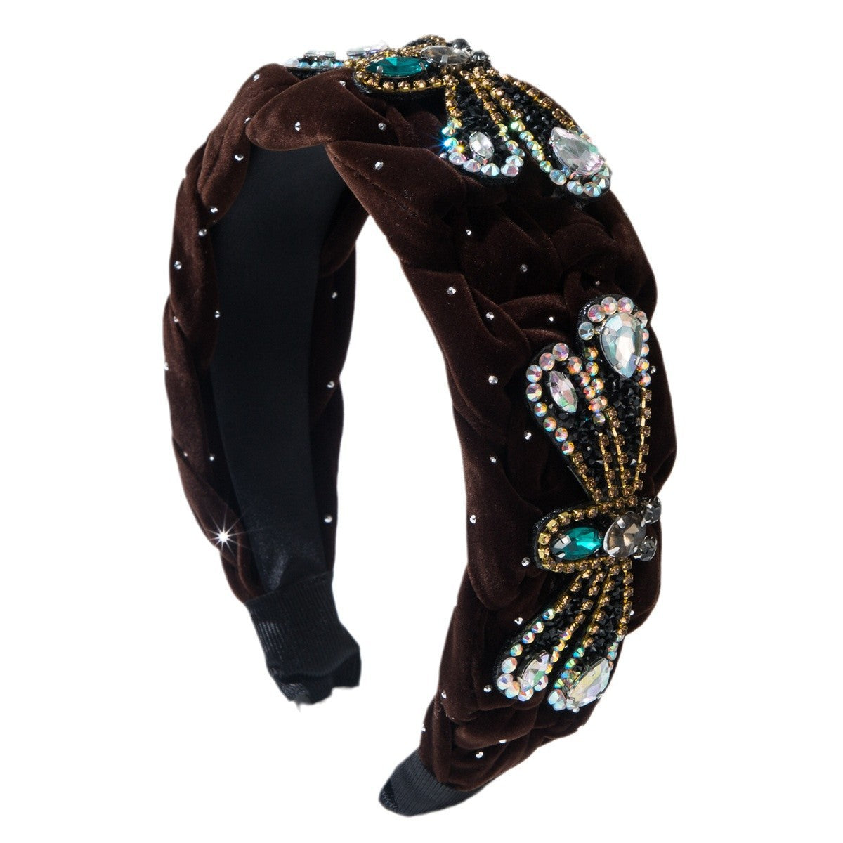 CFG Korean flannel woven wide-edge headband retro fashion full diamond dragonfly accessories hair accessories light luxury elegant autumn and winter headband