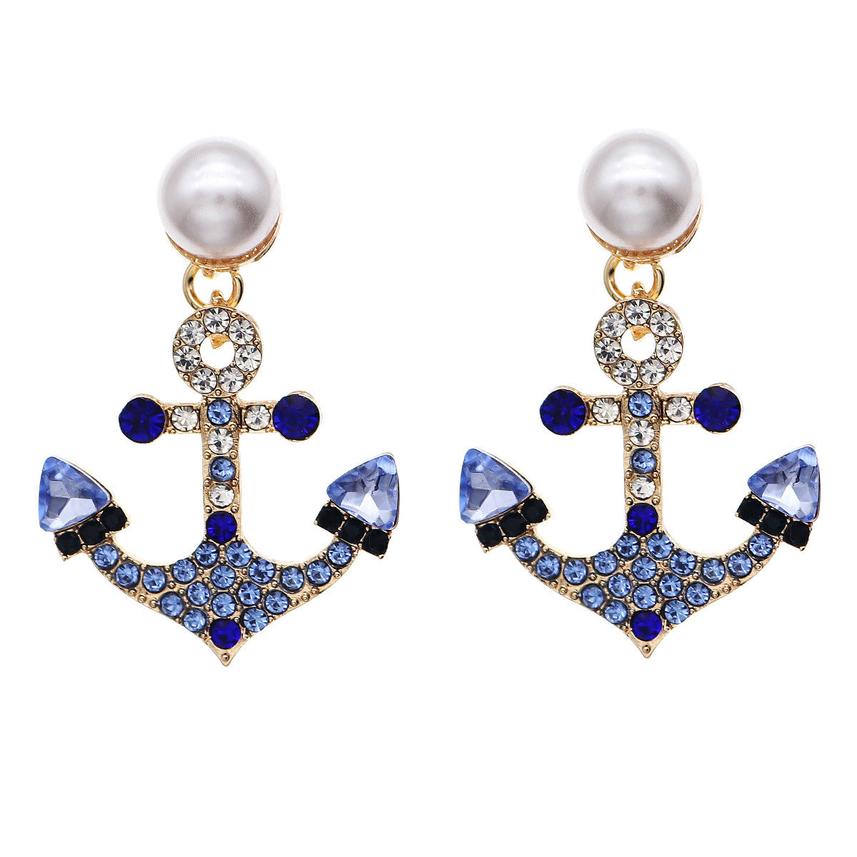 CEH Fashion Earrings Ocean Wind Blue Rhinestone Bridal Earrings Personality Versatile Anchor Earrings Women