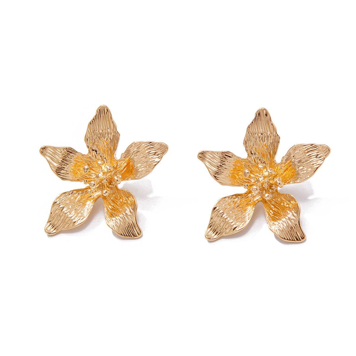CED wind liquid metal pleated flower stud earrings, design sense leaf petal earrings - WhosaleJewelry