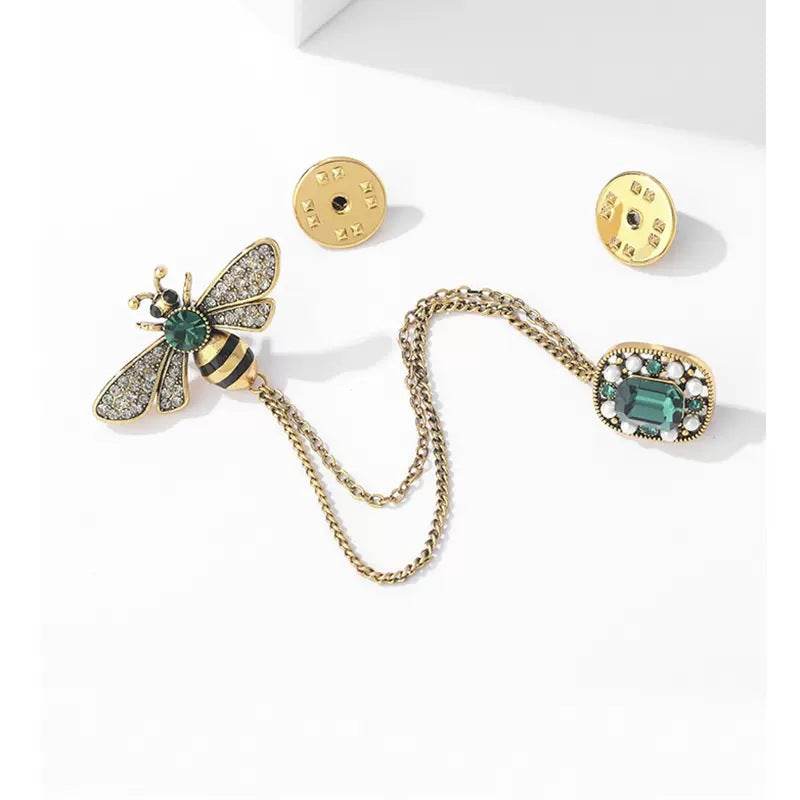 CXZ retro bee chain brooch insect dripping rhinestone corsage set chain clothing high-end high-end accessories women's pin - WhosaleJewelry