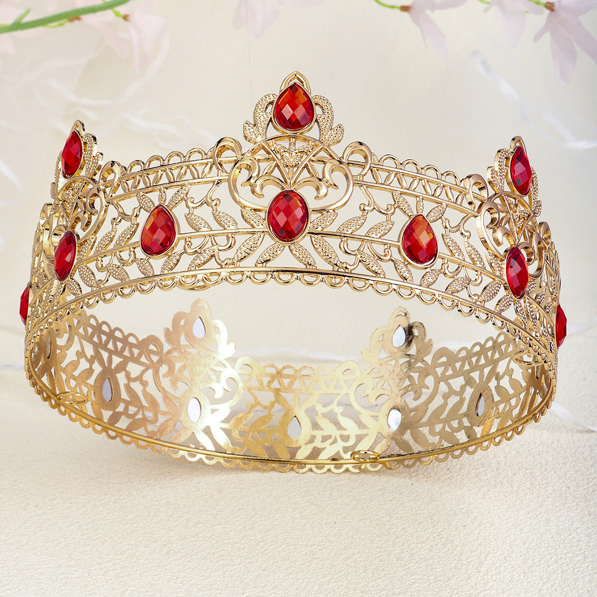 CFG King Crown Party Ball Baroque Hair Accessories Premium Retro Gemstone Alloy Round Crown