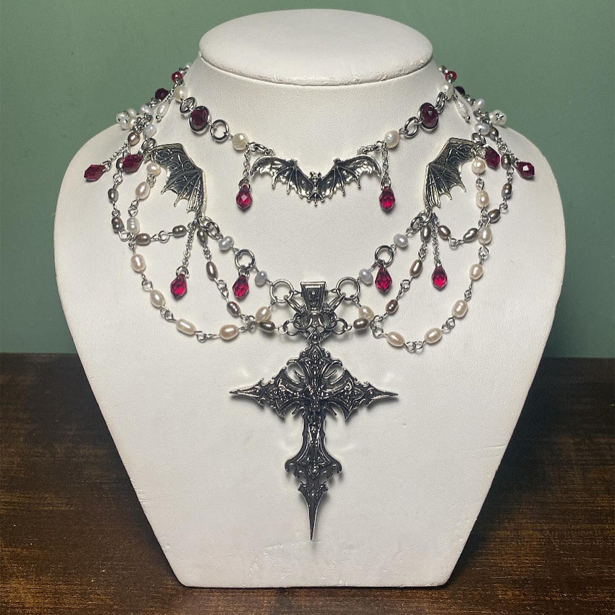 CXL Cross Pendant Halloween Necklace Gothic Braided String Chain Trend Sweet Cool Bat Niche Collarbone Chain