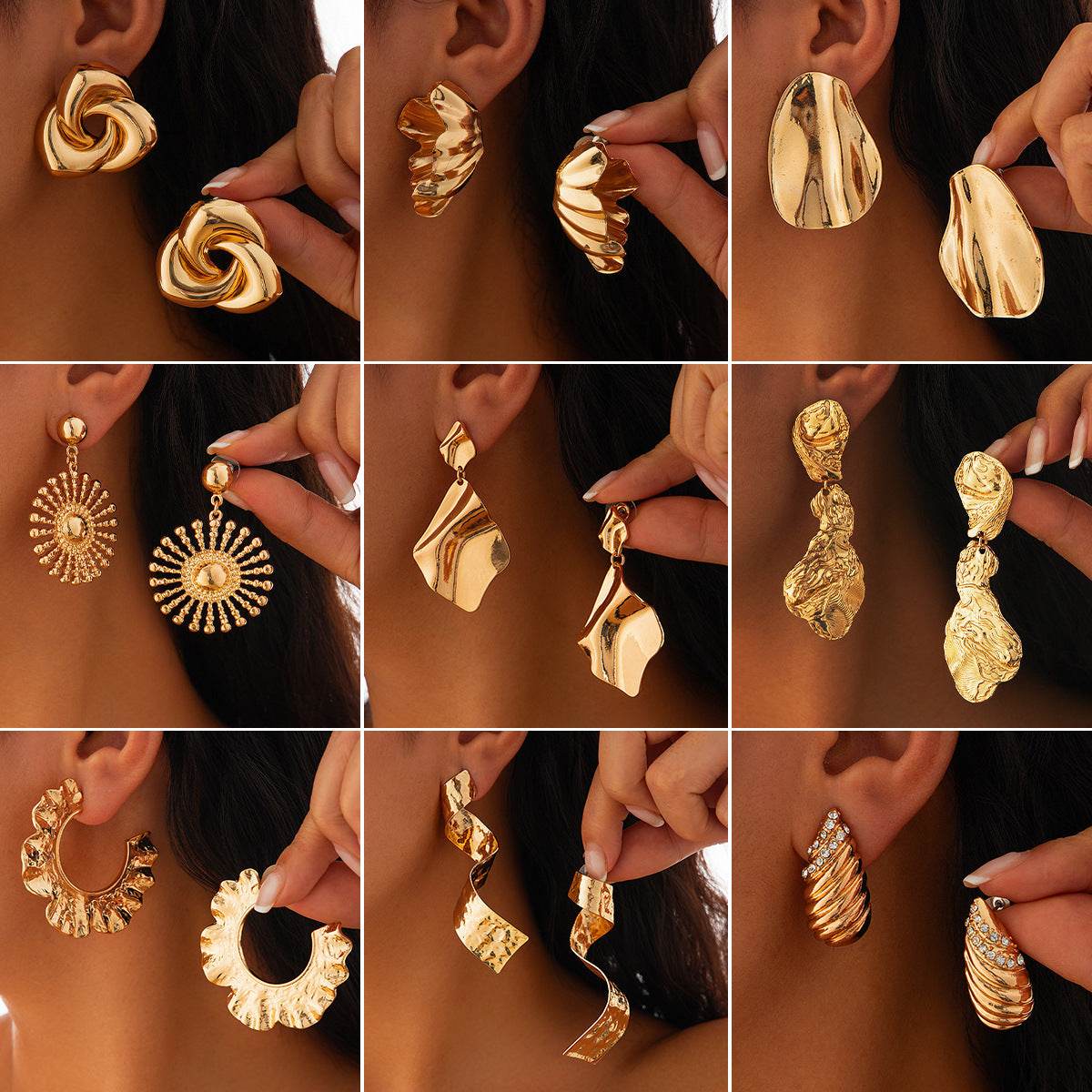 CED exaggerated pleated metal wind geometric earrings fashion simple sun flower irregular stud earrings women - WhosaleJewelry