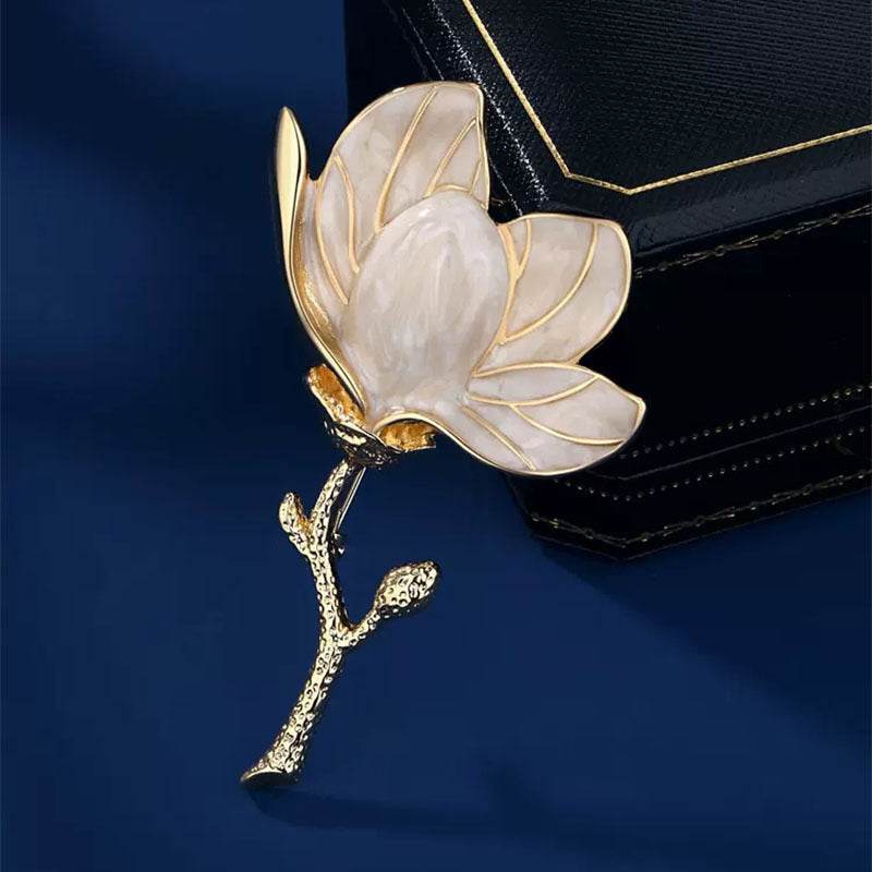 CXZ retro elegant magnolia flower brooch high-end female exaggerated court style pin tide brooch clothing accessories - WhosaleJewelry