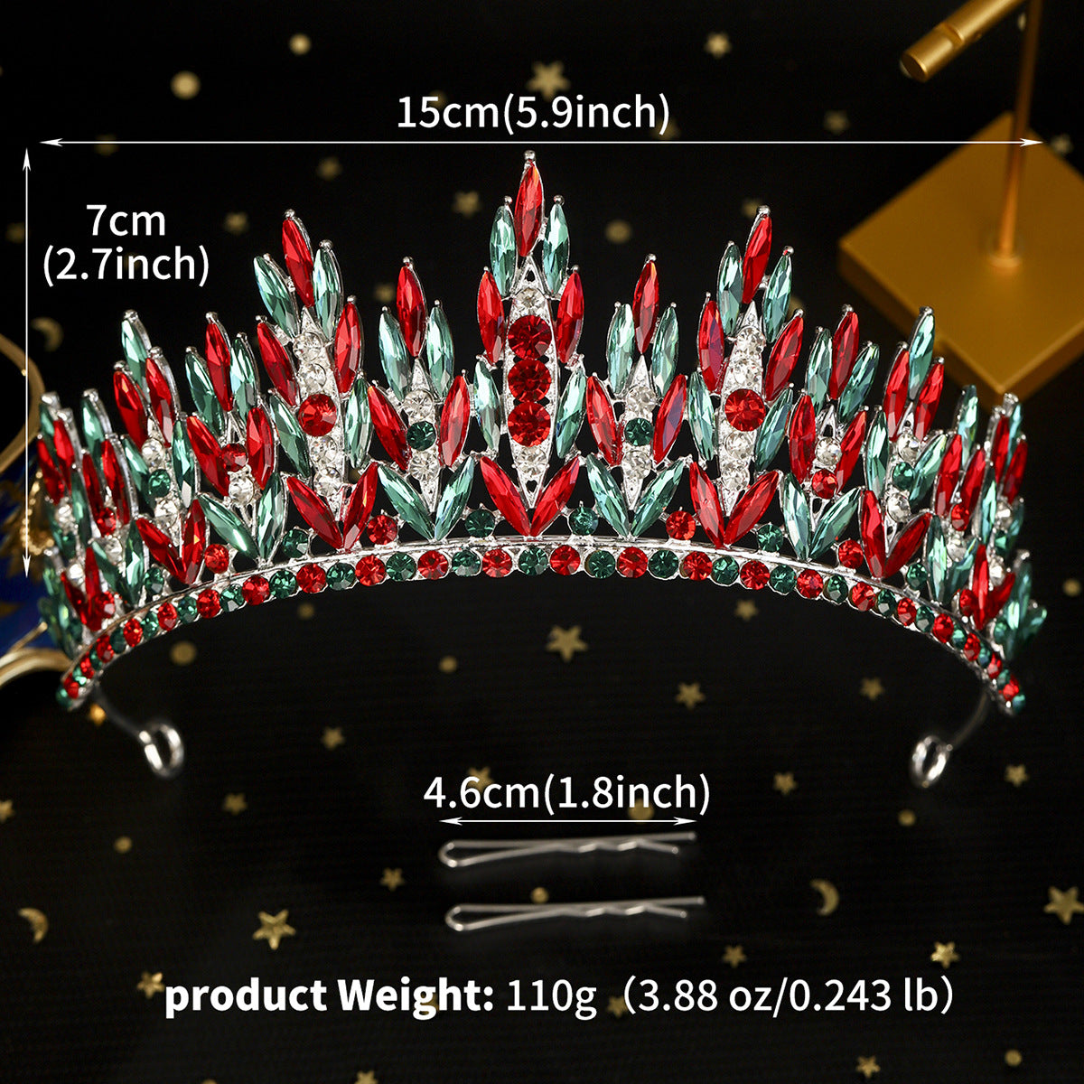 CFG Christmas Crown Luxury Atmospheric Alloy Rhinestone Headwear Women's Birthday Party Wedding Bridal Crown