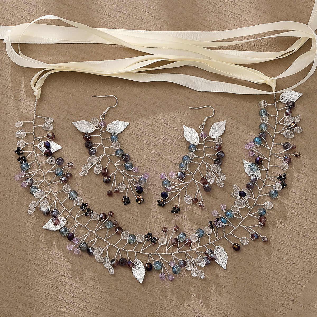 CFS bridal wedding dress hair accessories exquisite handmade beaded diamond show clothes pearl earrings headband set