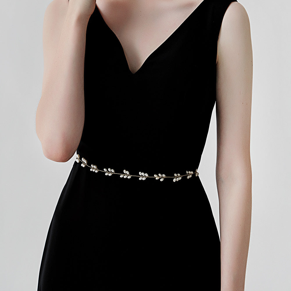 CST accessories bridal belt, Korean version of simple handmade pearl thin waist chain, wedding dress origin