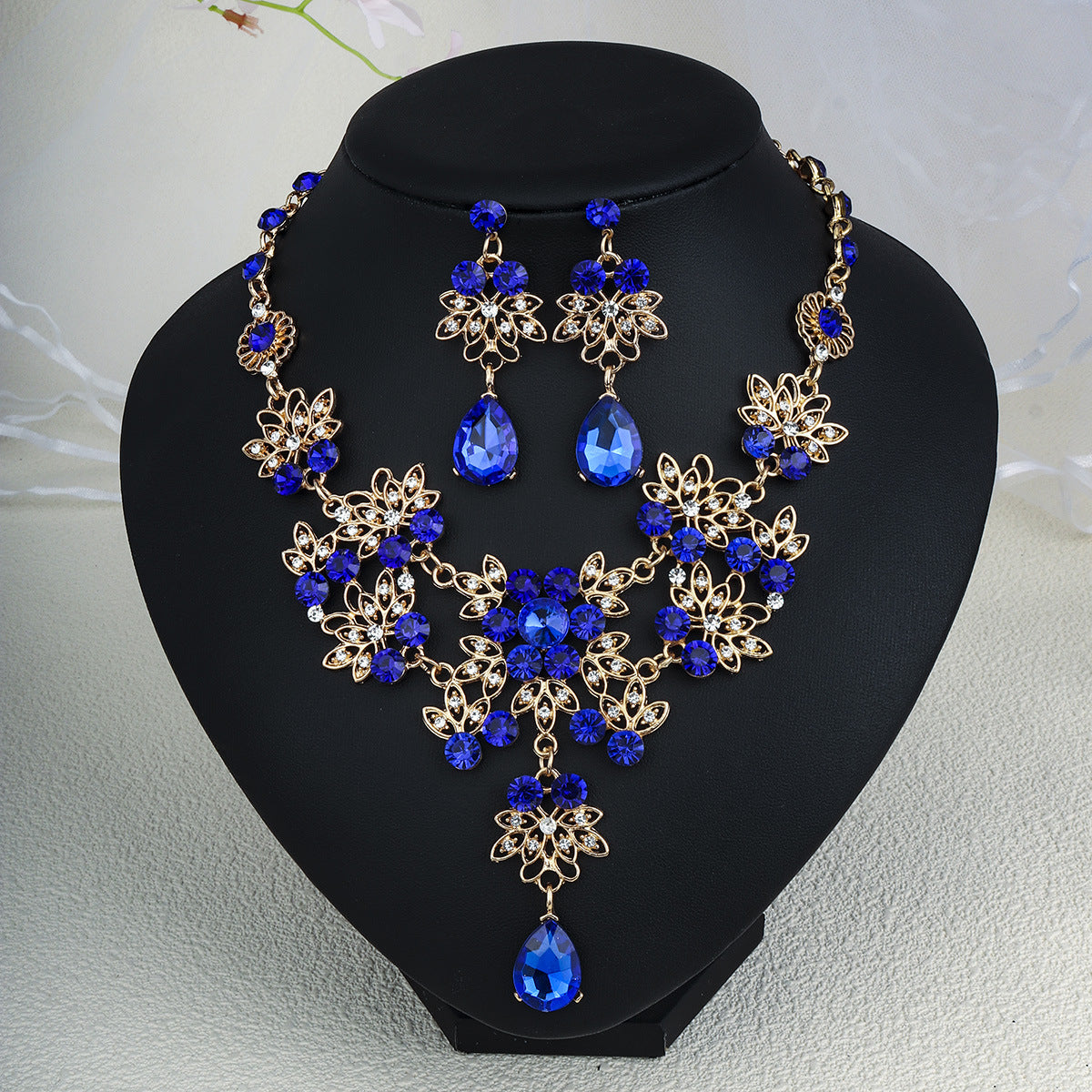 CTZ Bridal Wedding Jewelry Two-piece Wedding Dress Accessories Rhinestone Pearl Earrings Necklace Set Women