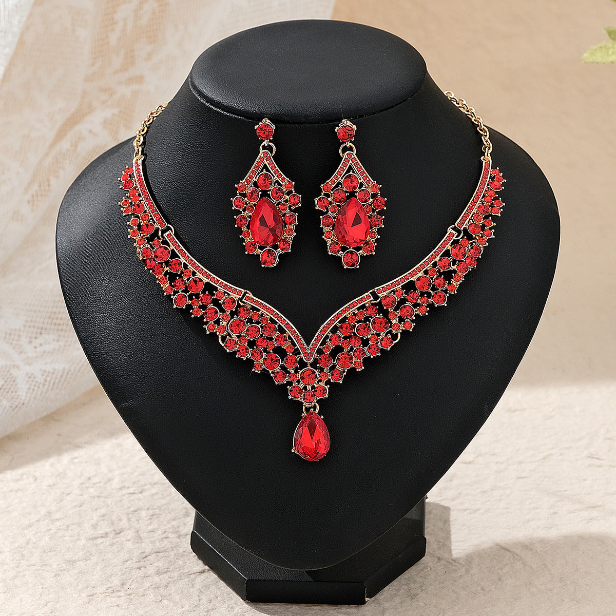 CTZ Bridal Wedding Jewelry Two-piece Wedding Dress Accessories Rhinestone Pearl Earrings Necklace Set Women