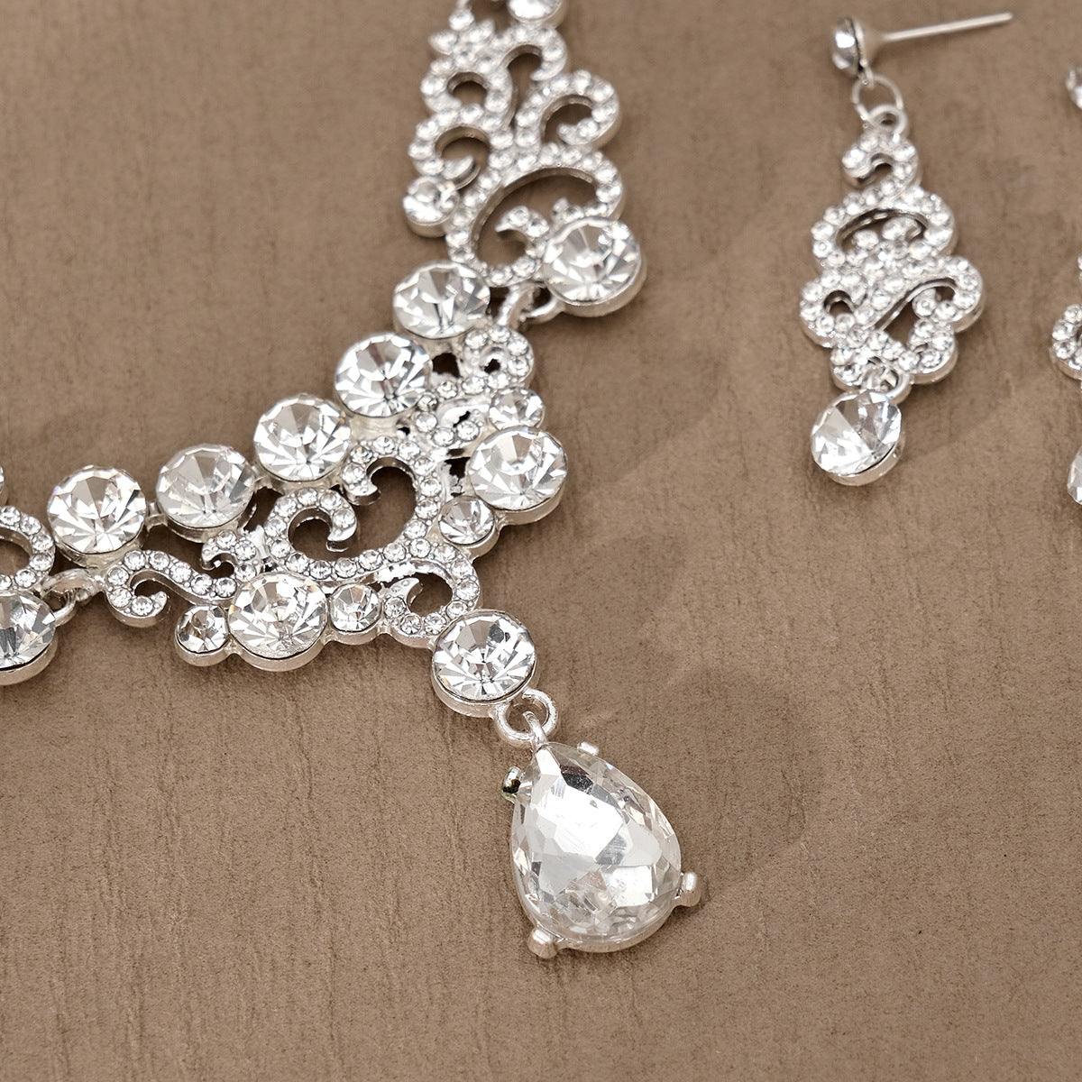 CTZ Wedding Rhinestone Pearl Earrings Necklace Set Bridal Jewelry Two-piece Wedding Dress Accessories