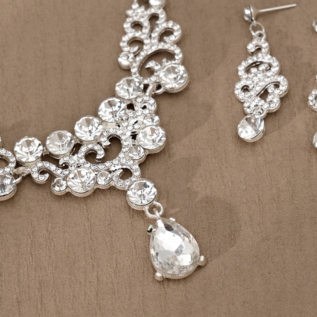CTZ Bridal Wedding Jewelry Two-piece Wedding Dress Accessories Rhinestone Pearl Earrings Necklace Set Women