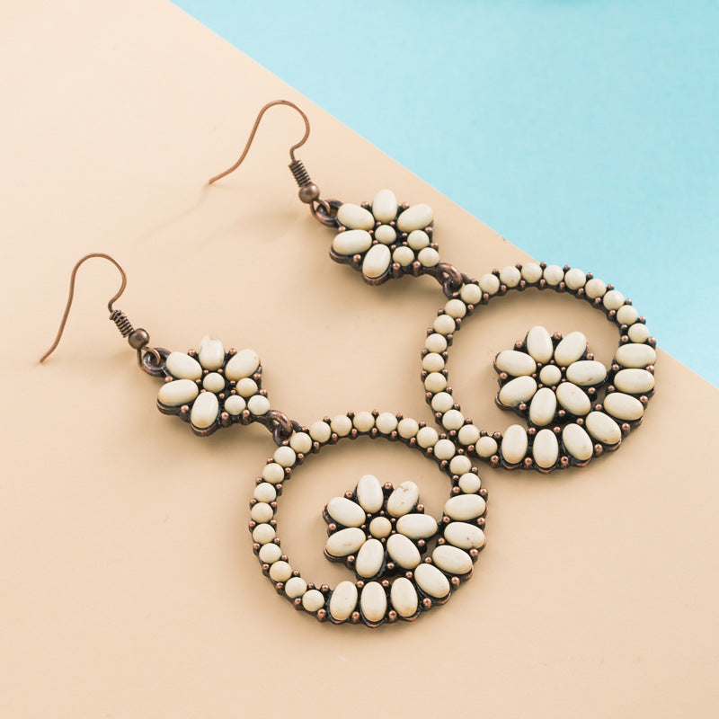CEH retro western style turquoise round earrings femininity exaggerated niche earrings