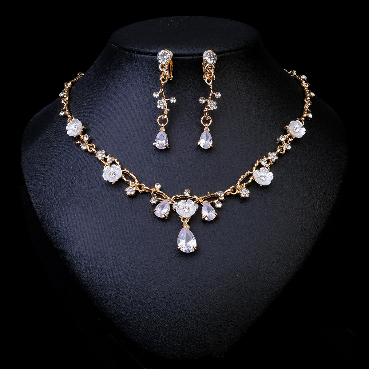 CTZ Bridal Wedding Jewelry Two-piece Wedding Dress Accessories Rhinestone Pearl Earrings Necklace Set Women