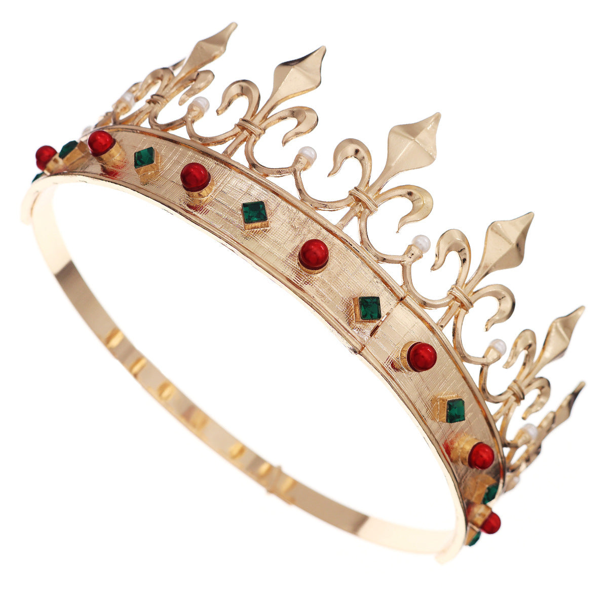 CFG King Crown Party Ball Baroque Hair Accessories Premium Retro Gemstone Alloy Round Crown