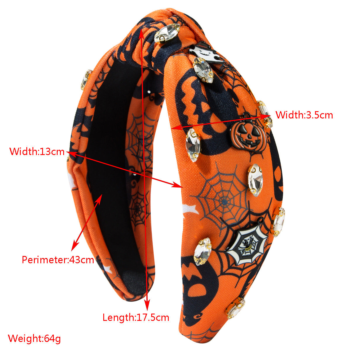 CFG Halloween Printed Spider Web Fabric Hair Accessories Diamond Sticky Pumpkin Demon Accessories Fashion Holiday Headband Women