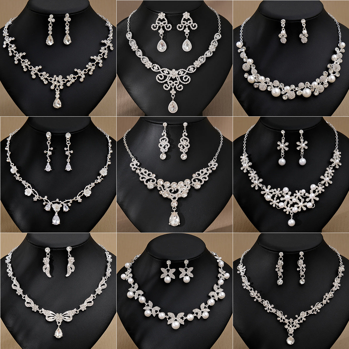 CTZ Bridal Wedding Jewelry Two-piece Wedding Dress Accessories Rhinestone Pearl Earrings Necklace Set Women
