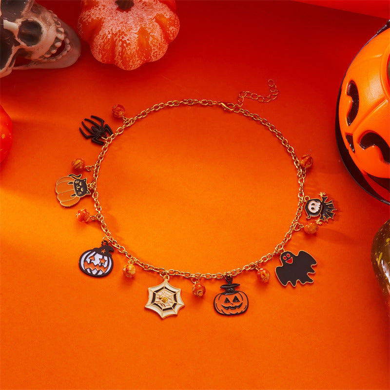 CXL niche Halloween necklace funny pumpkin bat cat cartoon drip oil holiday gift collarbone chain