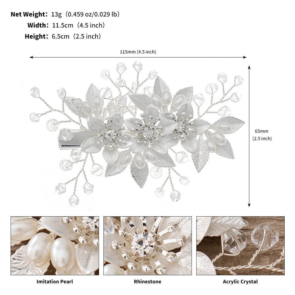 CFQ Bridal Flower Pearl Handmade Hairpin Women's Ball Party Wedding Dinner Headgear Hair Accessories Duck Beak Clip - WhosaleJewelry
