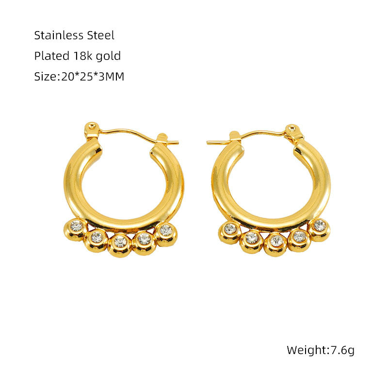 CEH Stainless Steel Pearl Earrings Women's 18K Gold Geometric Irregular Diamond-set Earrings Titanium Steel Earrings