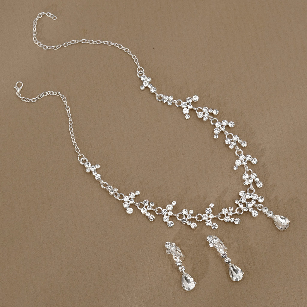 CTZ Bridal Wedding Jewelry Two-piece Wedding Dress Accessories Rhinestone Pearl Earrings Necklace Set Women