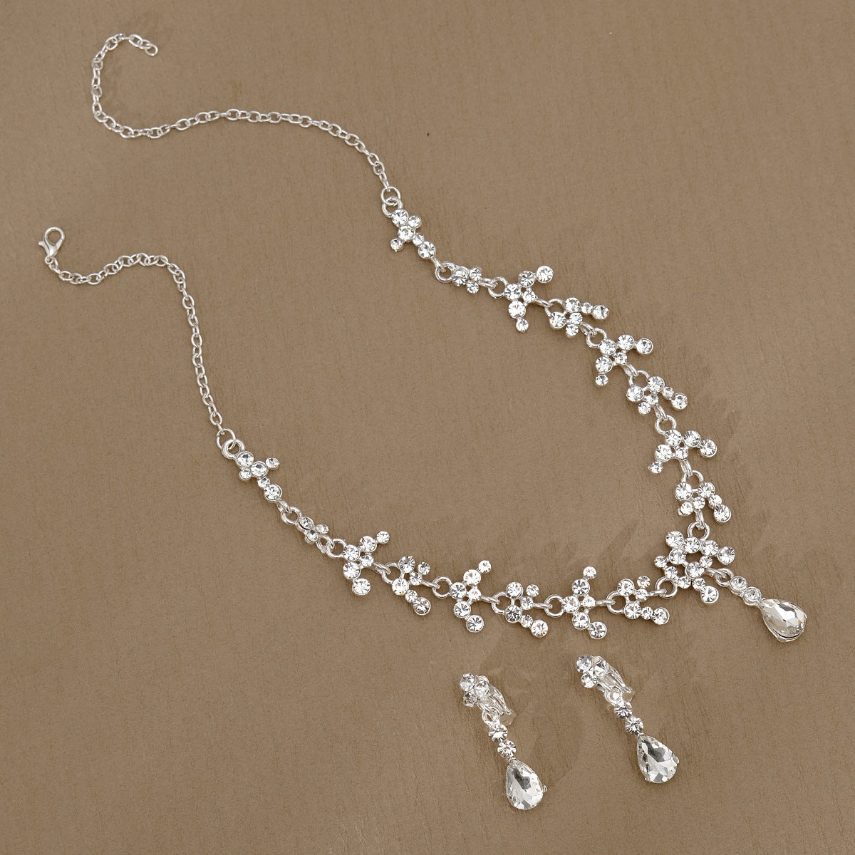 CTZ Bridal Wedding Jewelry Two-piece Wedding Dress Accessories Rhinestone Pearl Earrings Necklace Set Women