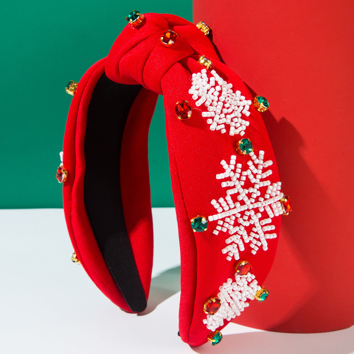 CFG popular Christmas headband women's hand-sewn rice beads snowflake headband knotted high cranial top holiday hair accessories