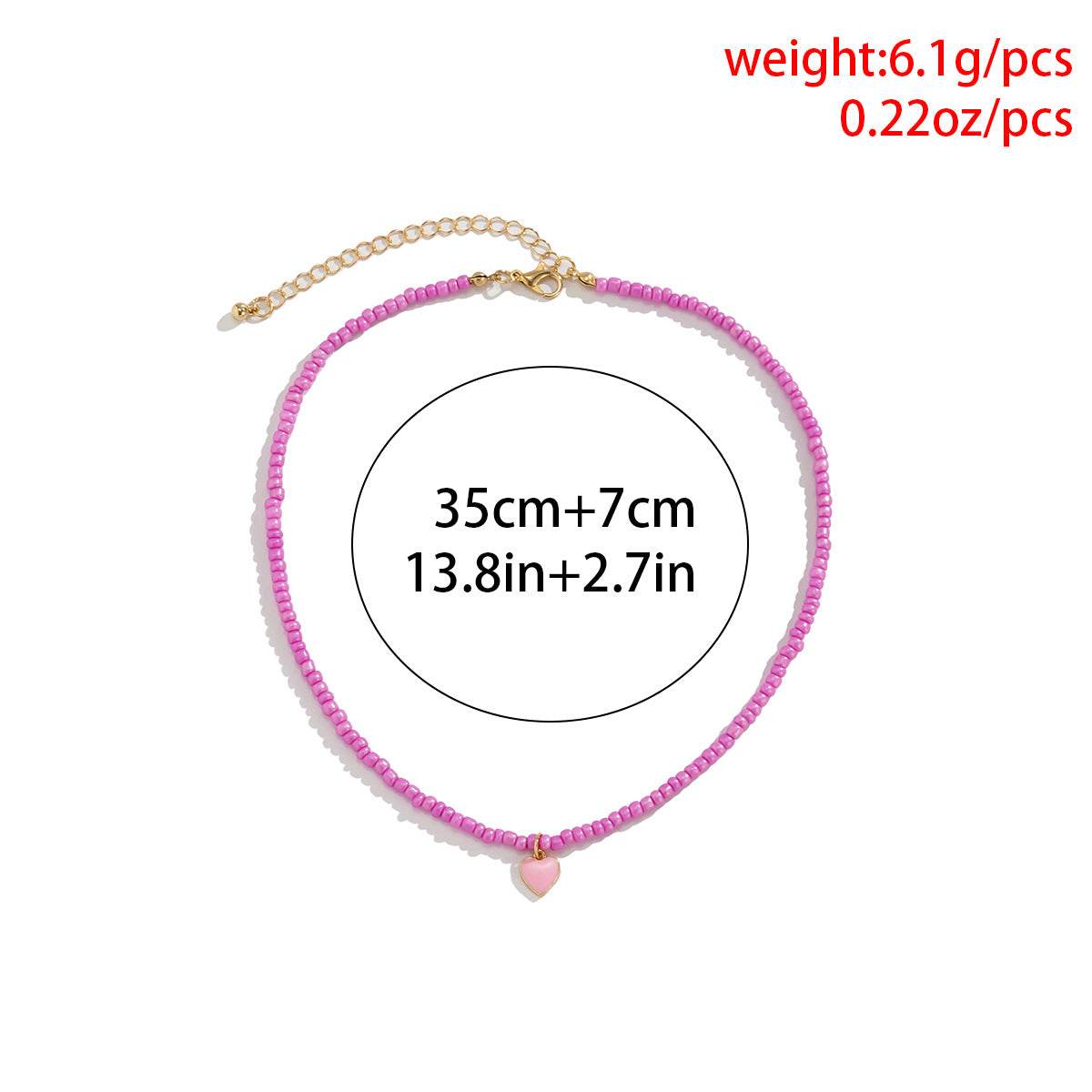 CST retro colored rice bead beaded necklace women can wear sweet and cool wind dripping oil heart pendant collarbone necklace - WhosaleJewelry