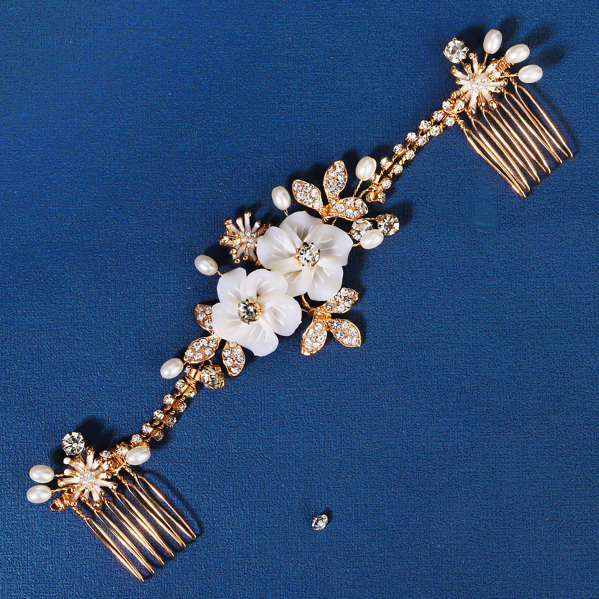 CFQ Korean Wedding Headgear Flower Hair Comb Xiuhe Clothing Retro Cheongsam Disc Hair Pair Comb Rhinestone Pearl Bridal Insert Comb