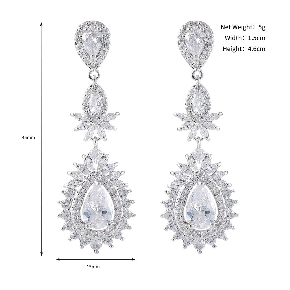 CEH bridal earrings, go out daily versatile earrings, long pearl earrings, light luxury zircon earrings.