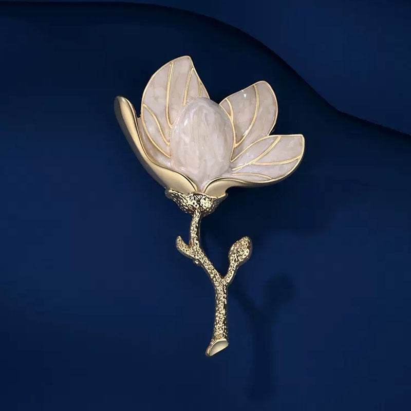 CXZ retro elegant magnolia flower brooch high-end female exaggerated court style pin tide brooch clothing accessories - WhosaleJewelry