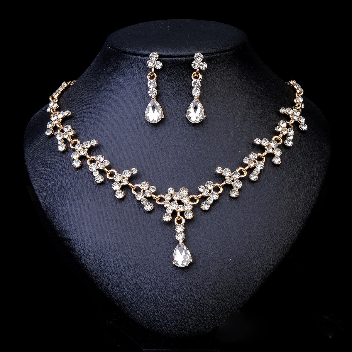 CTZ Bridal Wedding Jewelry Two-piece Wedding Dress Accessories Rhinestone Pearl Earrings Necklace Set Women