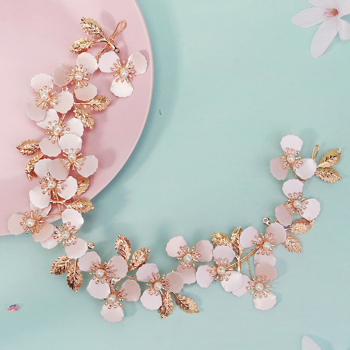 CFS Bridal Headwear Handmade Flower Headband Fashion Premium Wedding Accessories Metal Mosaic Pearl Headband Women
