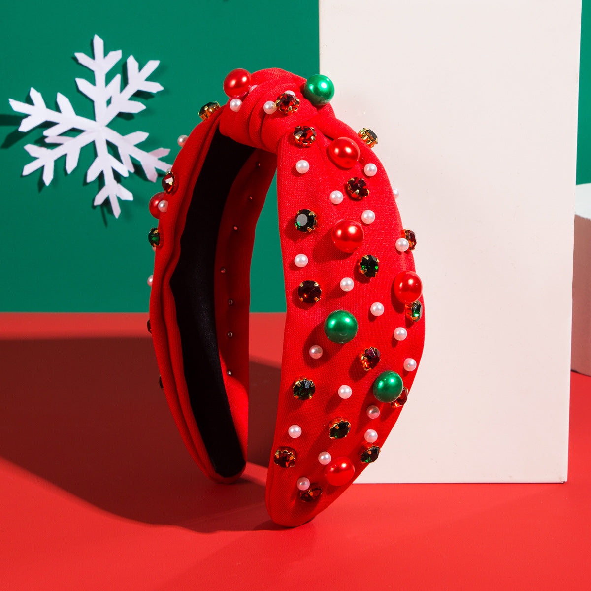 CFG Christmas headband red-green pearl plastic flower accessories headband simple Korean version trend holiday hair accessories
