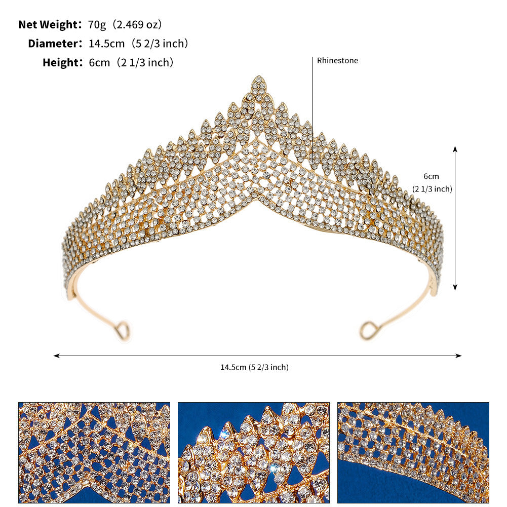 CFG Bridal Hair Accessories Wedding Dress Headgear Egyptian Retro Style Simple Versatile Full Diamond Crown Noble Crown