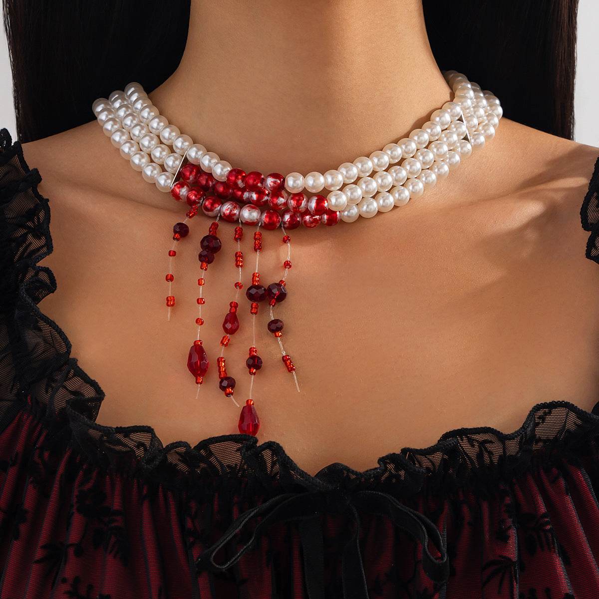 CTZ gothic pearl necklace choker creative halloween blood trickle collarbone necklace - WhosaleJewelry