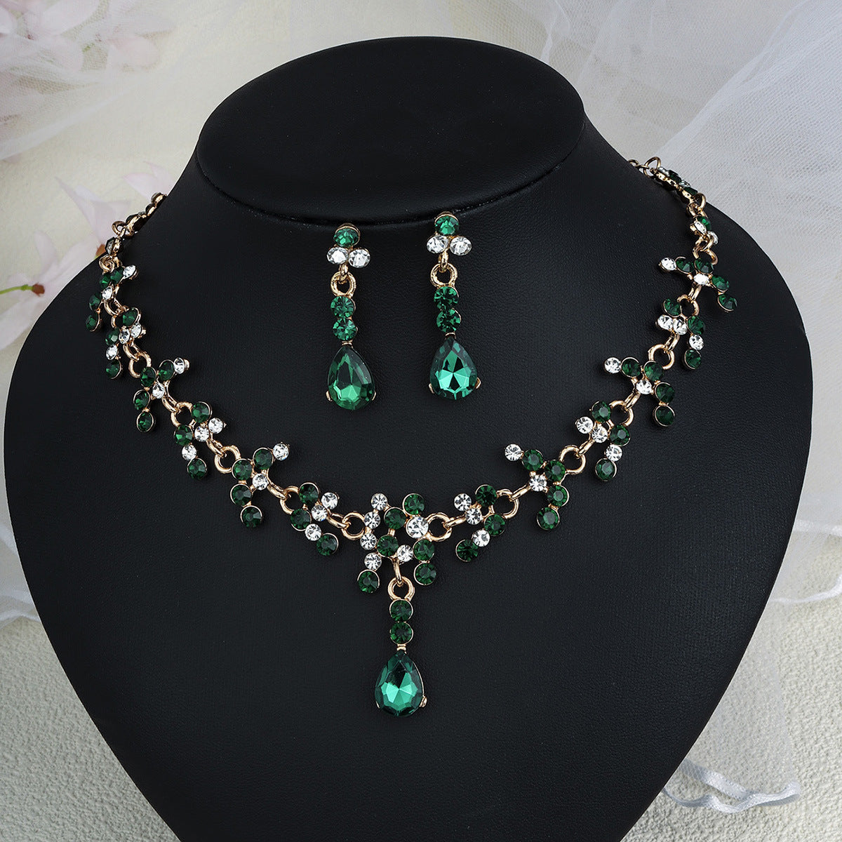 CTZ Bridal Wedding Jewelry Two-piece Wedding Dress Accessories Rhinestone Pearl Earrings Necklace Set Women