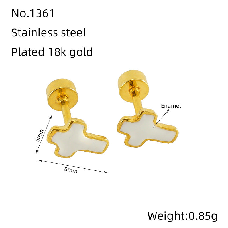 CED Cross Titanium Steel Screw Earbone Nail Female Ins European and American Fashion Style Geometric Drip Oil Earnail