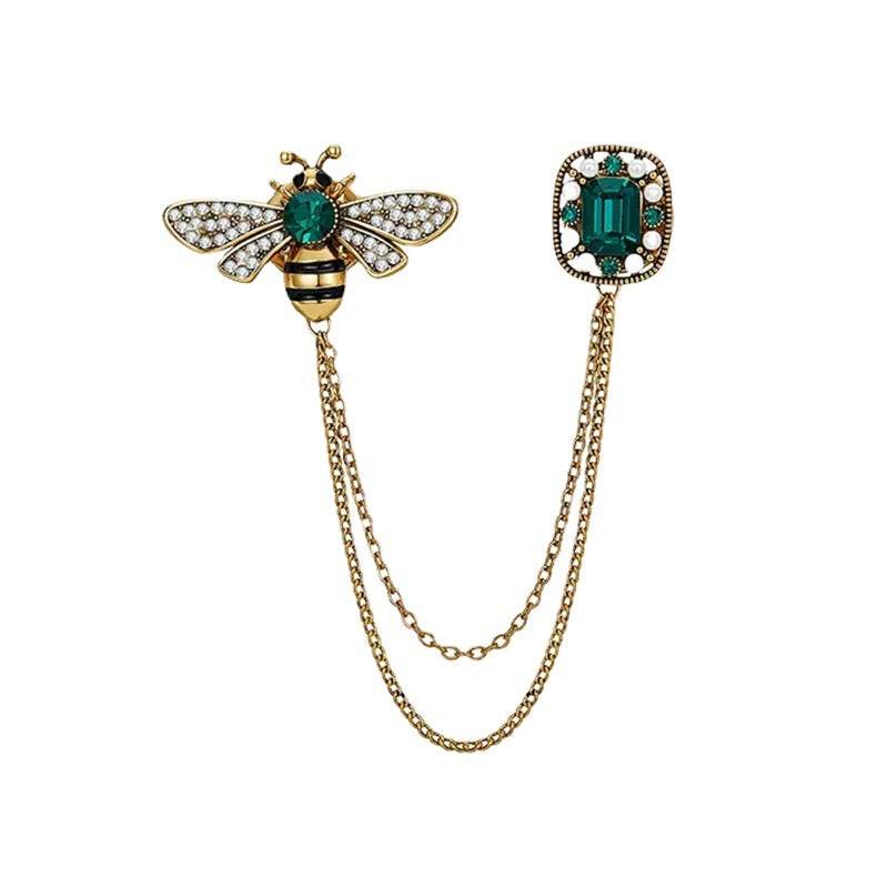 CXZ retro bee chain brooch insect dripping rhinestone corsage set chain clothing high-end high-end accessories women's pin - WhosaleJewelry