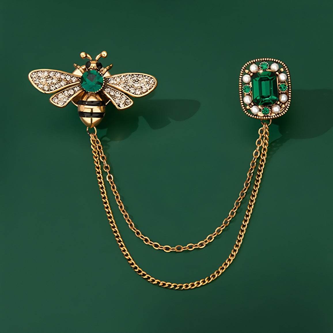 CXZ retro bee chain brooch insect dripping rhinestone corsage set chain clothing high-end high-end accessories women's pin - WhosaleJewelry