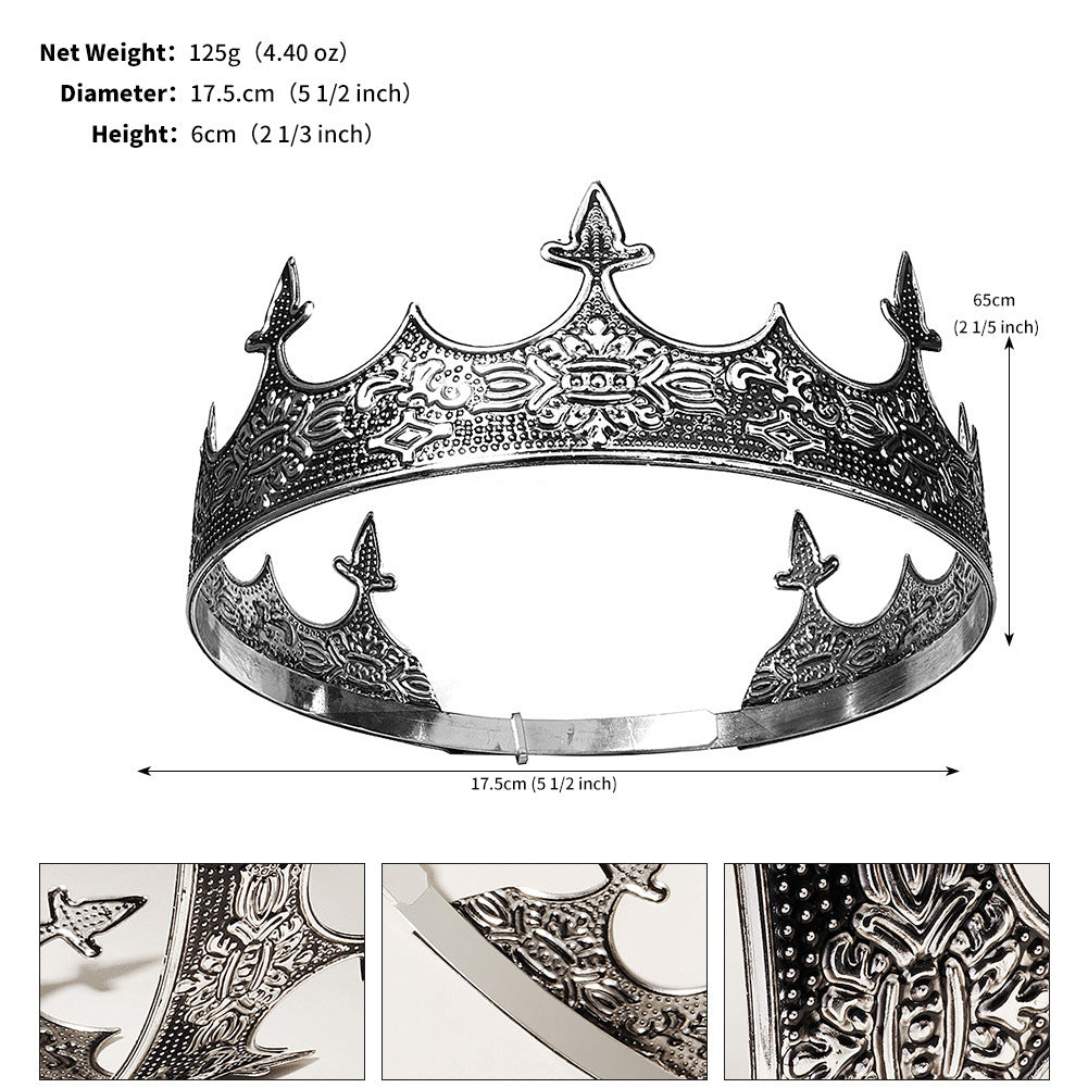 CFG King Crown Party Ball Baroque Hair Accessories Premium Retro Gemstone Alloy Round Crown